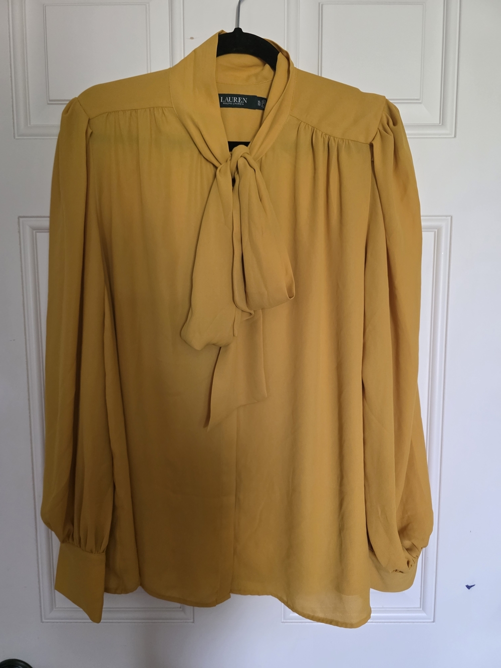 Lauren Ralph Lauren Women's Mustard Tie-Neck Blouse